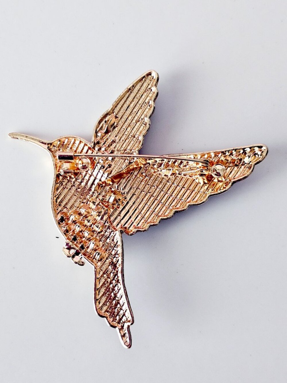 Blue Enamel & Rhinestone Hummingbird Brooch - Picture 4 of 8